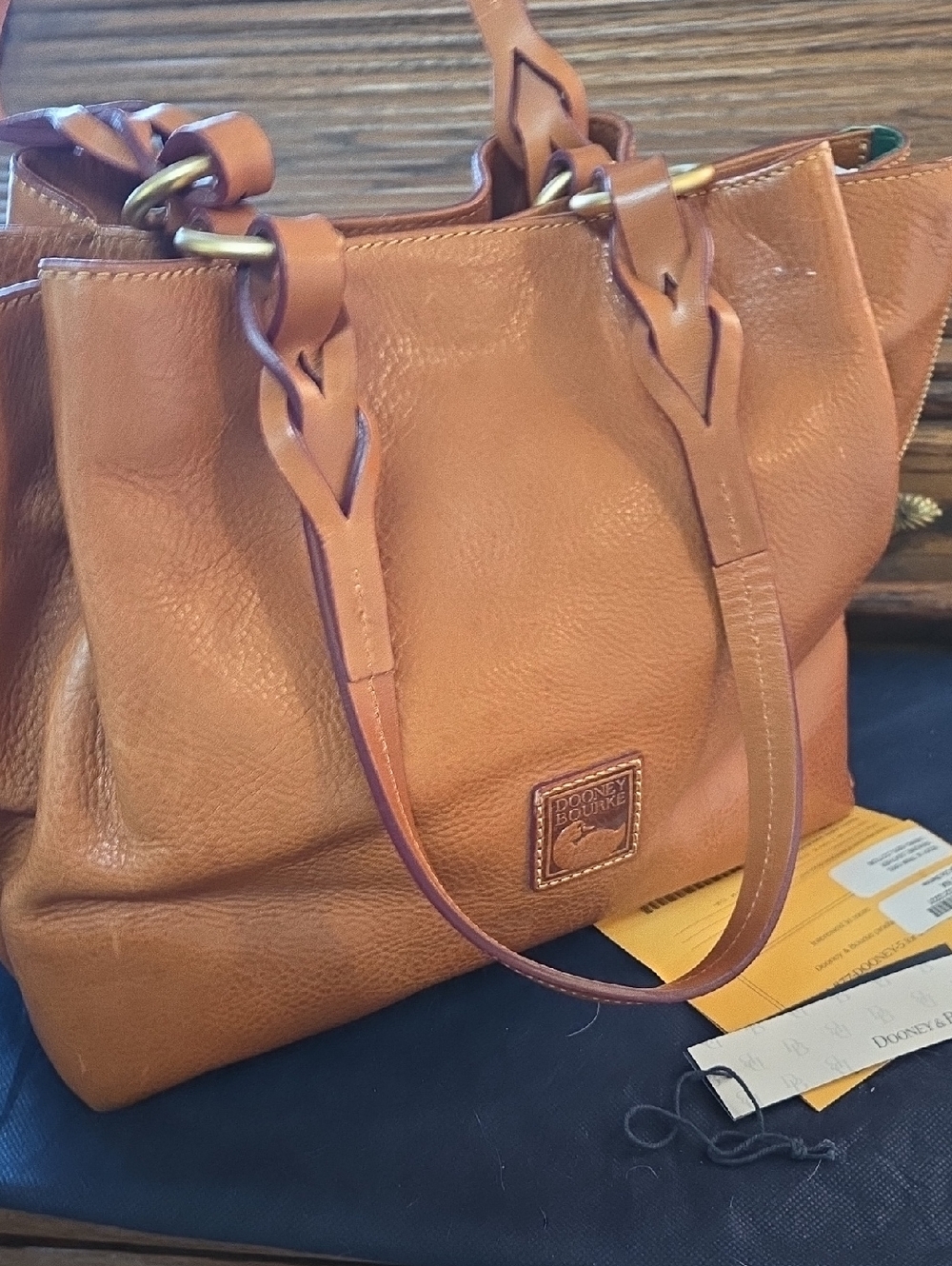 Dooney & Bourke Tan Pebbled Leather Tote with Braided Strap Detail